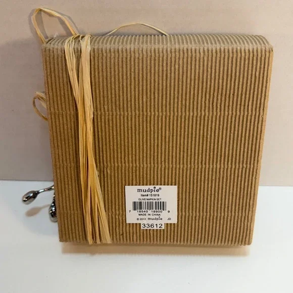 Mud Pie Olive Napkin Set Silver Olive Branch Fork Server Rustic Party Dinner NEW - Picture 2 of 7